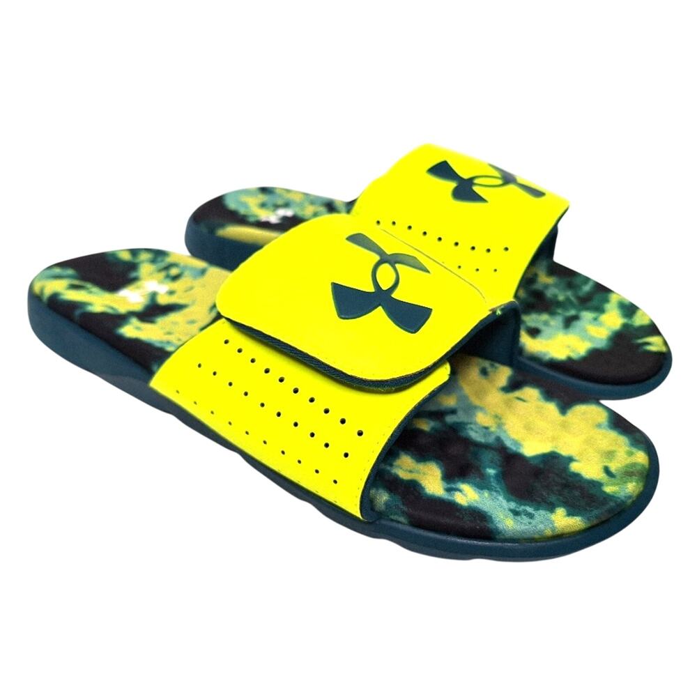 Nwt UNDER ARMOUR Men's Ignite Pro Graphic Footbed Slide Sandals Sz 8 Teal/Yellow